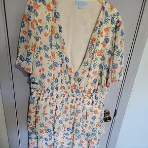 Draper James Cream Midi Dress with Blue and Orange Floral Print